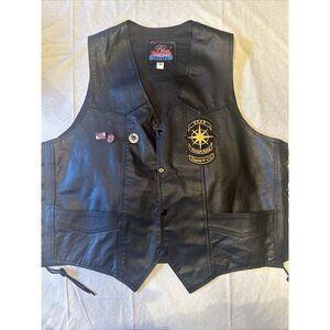 Bikers Leather Stuff Black Motorcycle Vest Mens Size 50 Patches Side Ties